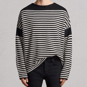 All Saints Striped Black and White Oversized Sweater